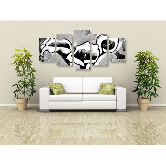 5-dielny obraz dychberúce etno kaly v čiernobielom prevedení