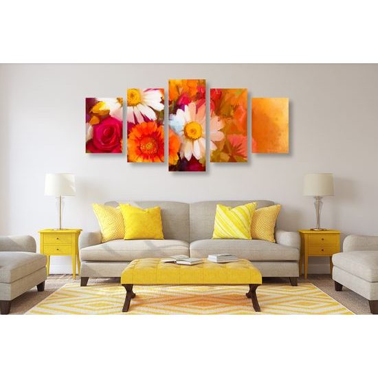 5-dielny obraz umelecká maľba pole plné nádherných kvetov
