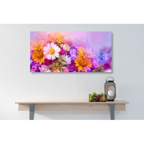 Obraz umelecká maľba pestrofarebných kvetov