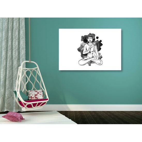 Obraz abstraktná ilustrácia Budhu v čiernobielom prevedení