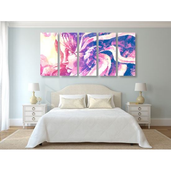 5-dielny obraz maľovaná abstrakcia ženskej tváre