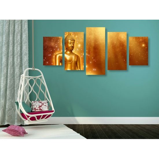 5-dielny obraz Buddha pri lotosových kvetoch