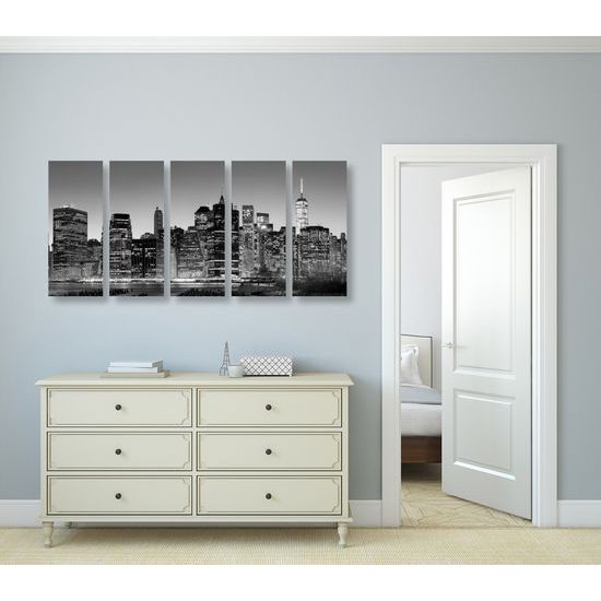 5-dielny obraz nočný New York v čiernobielom prevedení