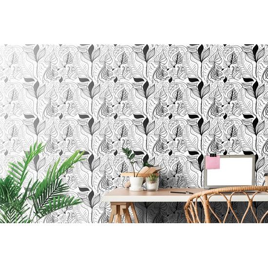 Samolepiaca tapeta umelecké listy v čiernobielom prevedení