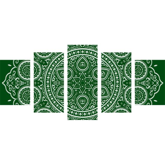 5-dielny obraz nežná Mandala na zelenom pozadí