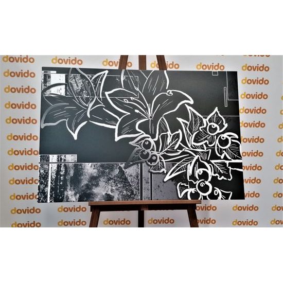 Obraz abstraktná kvetina v čiernobielom prevedení