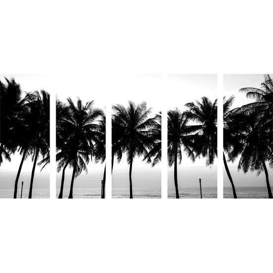 5-dielny obraz čiernobiely západ slnka v tropickom raji