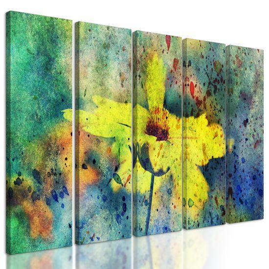 5-dielny obraz kvet v retro prevedení
