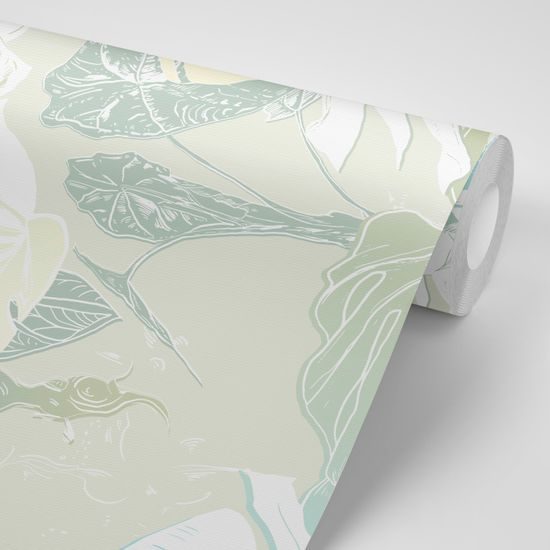 Tapeta jemné listy monstery na svetlom pozadí