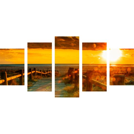 5-dielny obraz nádherný západ slnka na Kalifornskej pláži