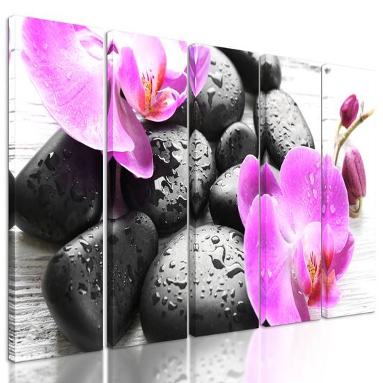 5-dielny obraz harmónia orchidey a kameňov
