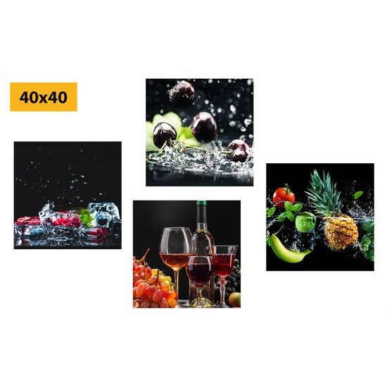 Set obrazov chutné ovocie na čiernom pozadí