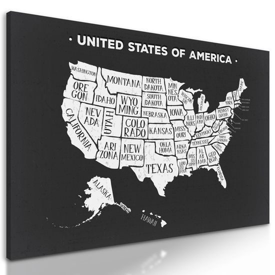 Obraz moderná mapa USA v čiernobielom prevedení