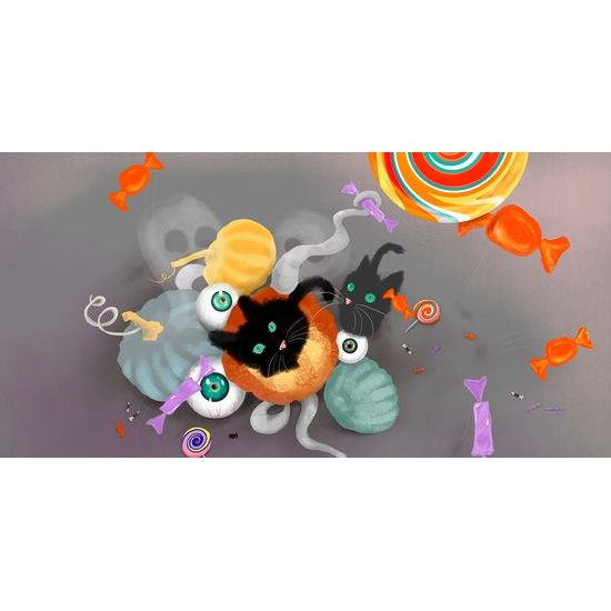 Obraz halloweenske sladkosti s čiernou mačkou