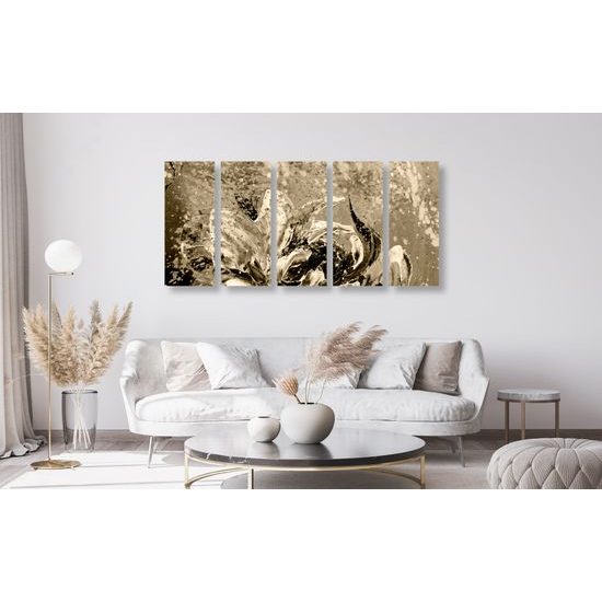 5-dielny obraz umelecká abstrakcia pivónie v sépiovom prevedení