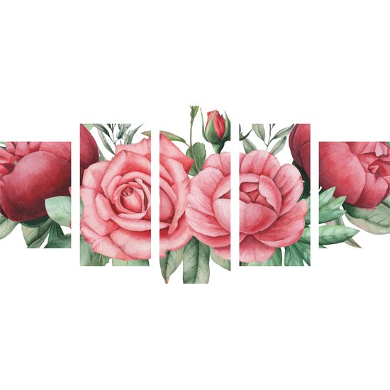 5-dielny obraz nežné splynutie ruží a listov