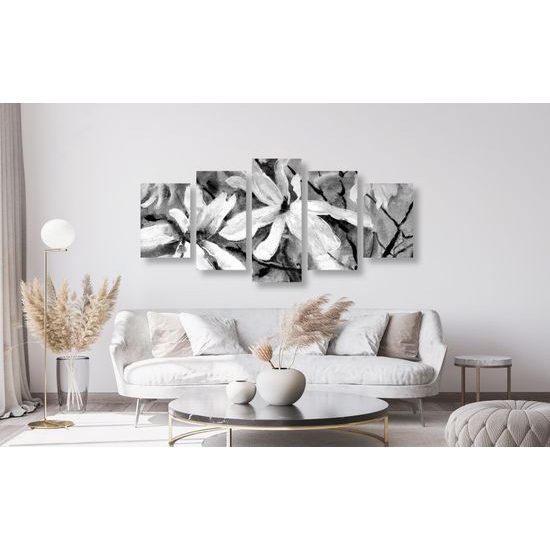 5-dielny obraz akvarelový javor v čiernobielom prevedení