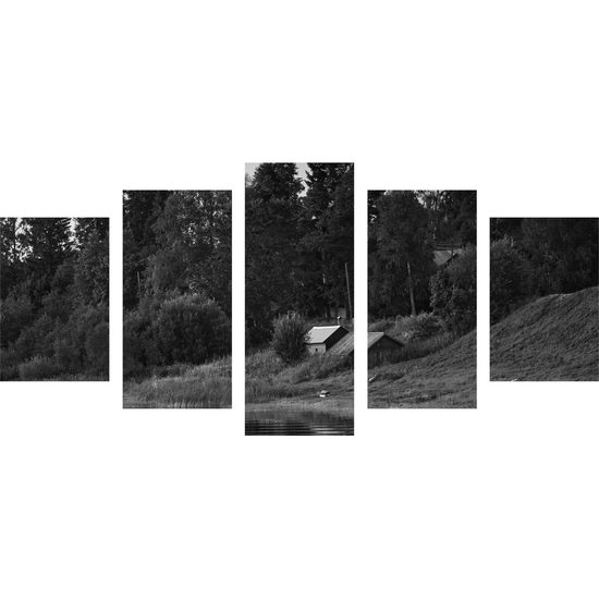 5-dielny obraz ukľudnujúca príroda v čiernobielom prevedení