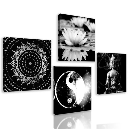 Set obrazov harmónia v čiernobielom prevedení