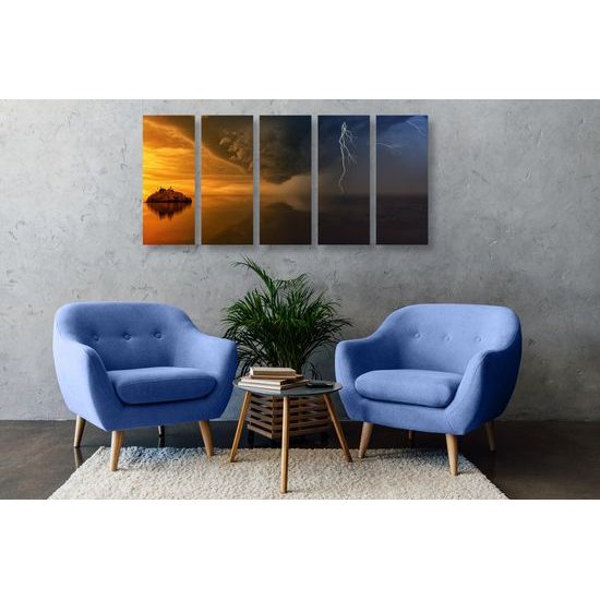 5-dielny obraz búrka valiaca sa na ostrov