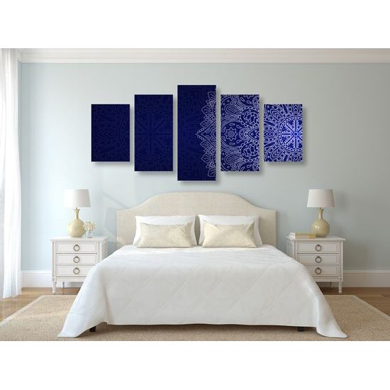 5-dielny obraz nádherná mandala na tmavomodrom pozadí