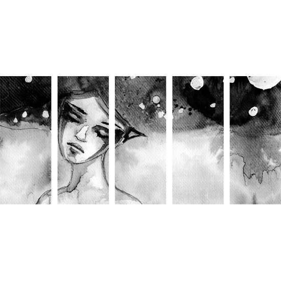 5-dielny obraz vesmírna víla v čiernobielom prevedení