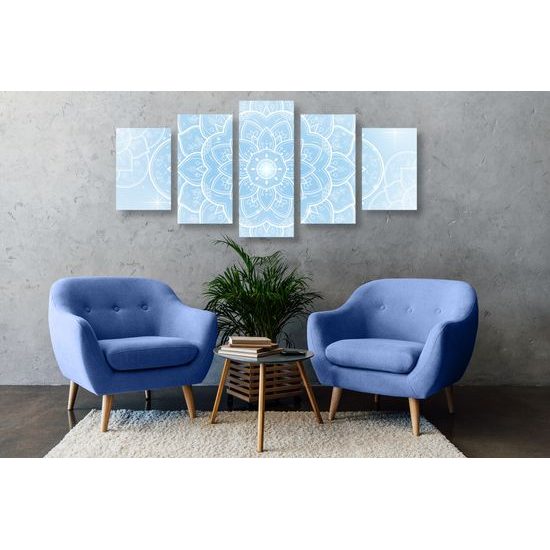 5-dielny obraz biely kvet Mandaly