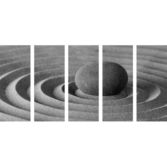 5-dielny obraz hladký kameň v čiernobielom prevedení
