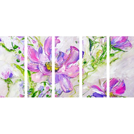 5-dielny obraz olejomaľba letných fialových kvetov