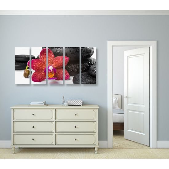 5-dielny obraz zen zátišie a orchidea