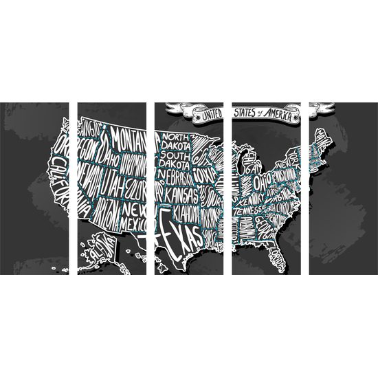 5-dielny obraz abstraktná mapa USA