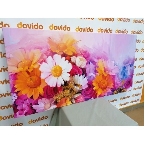 Obraz umelecká maľba pestrofarebných kvetov