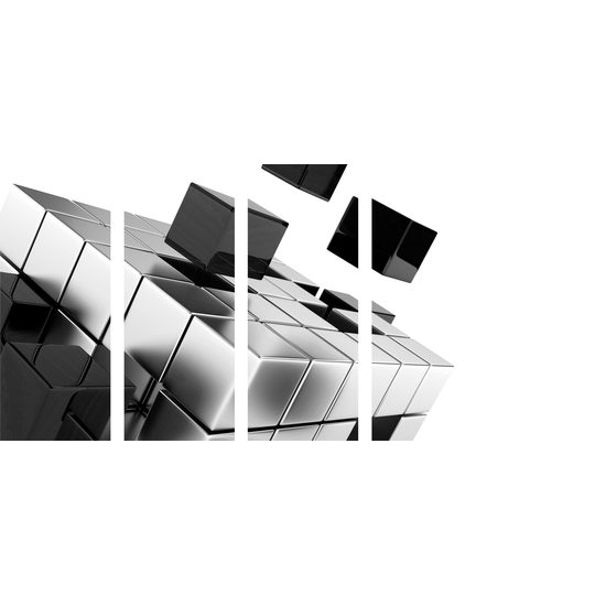 5-dielny obraz zaujímavá kocka v čiernobielom prevedení