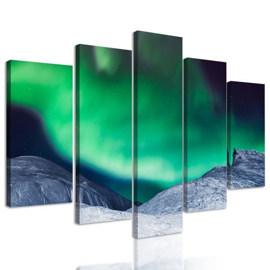 5-dielny obraz zelená polárna žiara