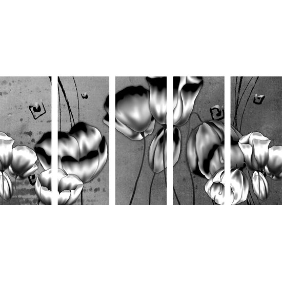 5-dielny obraz čiernobiele maky vo vintage štýle