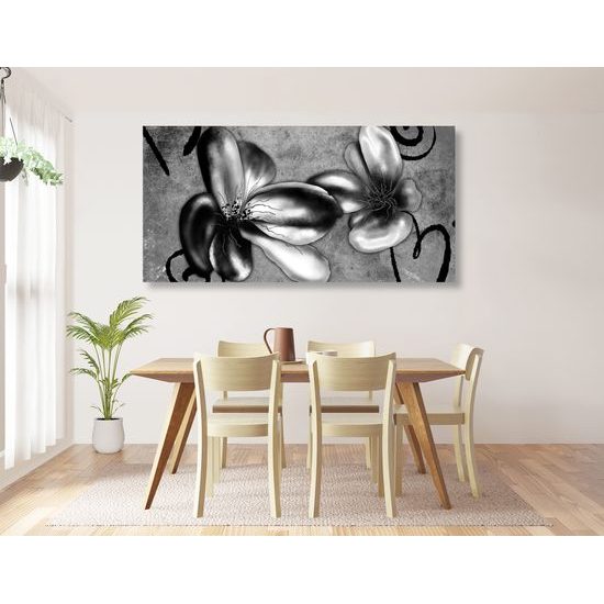 Obraz čiernobiele kvety vo vintage prevedení