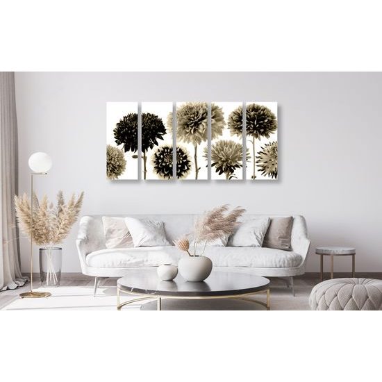 5-dielny obraz nádherné dálie v sépiovom prevedení