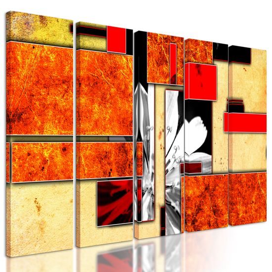 5-dielny obraz kvet v oranžovom ráme
