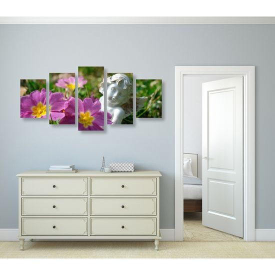 5-dielny obraz anjel na rozkvitnutej lúke