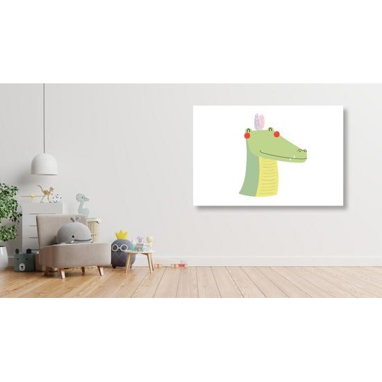 Obraz usmievavý krokodíl s indiánskymi pierkami