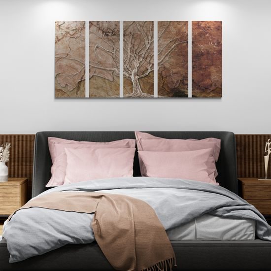 5-dielny obraz strom na drevenom pozadí