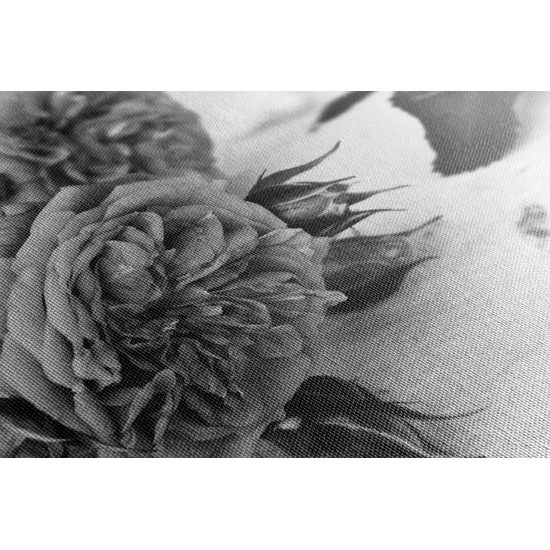 Obraz jemnosť nádherných ruží v čiernobielom prevedení