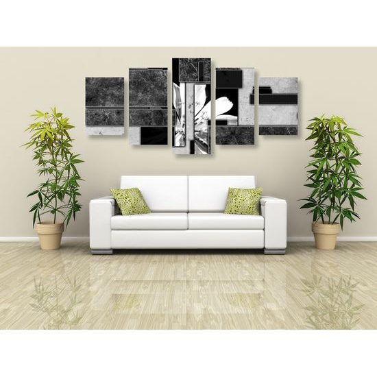 5-dielny obraz kvet v čiernobielom ráme