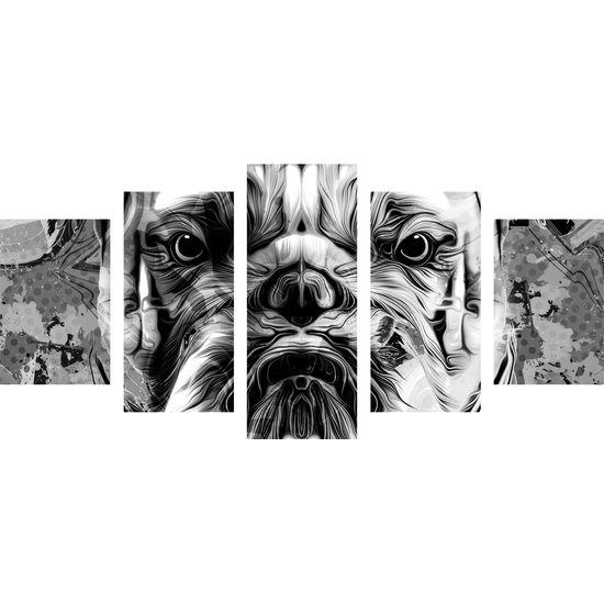 5-dielny obraz nahnevaný buldoček v čiernobielom prevedení