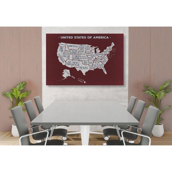 Obraz na korku moderná bordová mapa USA so štátmi