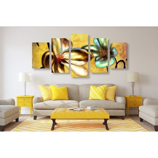 5-dielny obraz umelecké kvety vo vintage prevedení