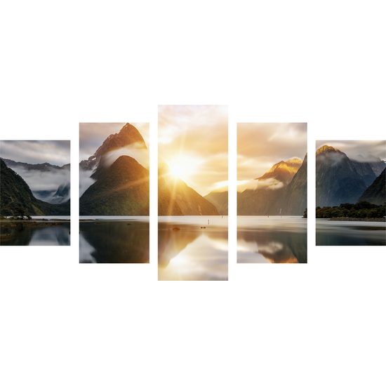 5-dielny obraz dychberúci východ slnka na Novom Zélande