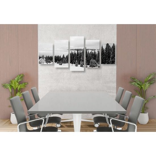 5-dielny obraz rozprávková krajinka v čiernobielom prevedení