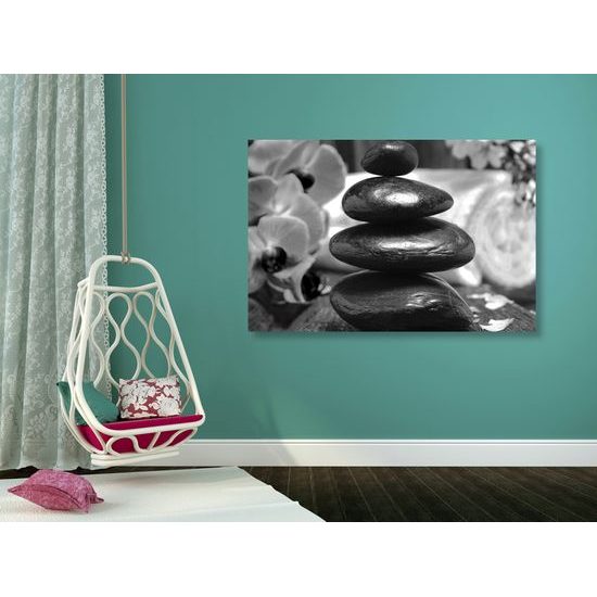 Obraz meditačné Zen kamene v čiernobielom prevedení