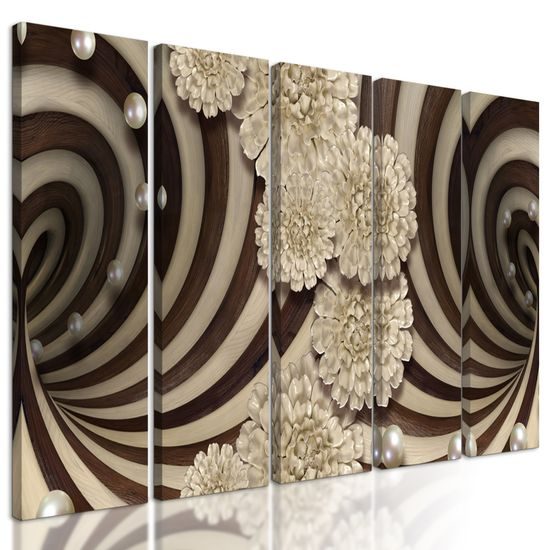 5-dielny obraz špirála v drevenom prevedení